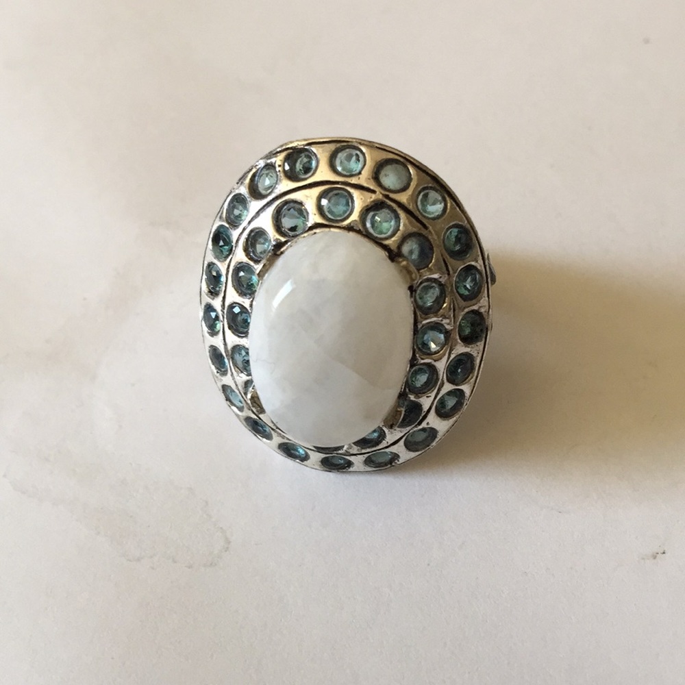 Moonstone blue topaz sterling ring
